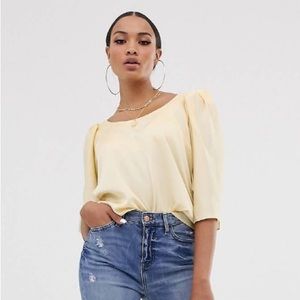 ASOS cream short sleeve satin top